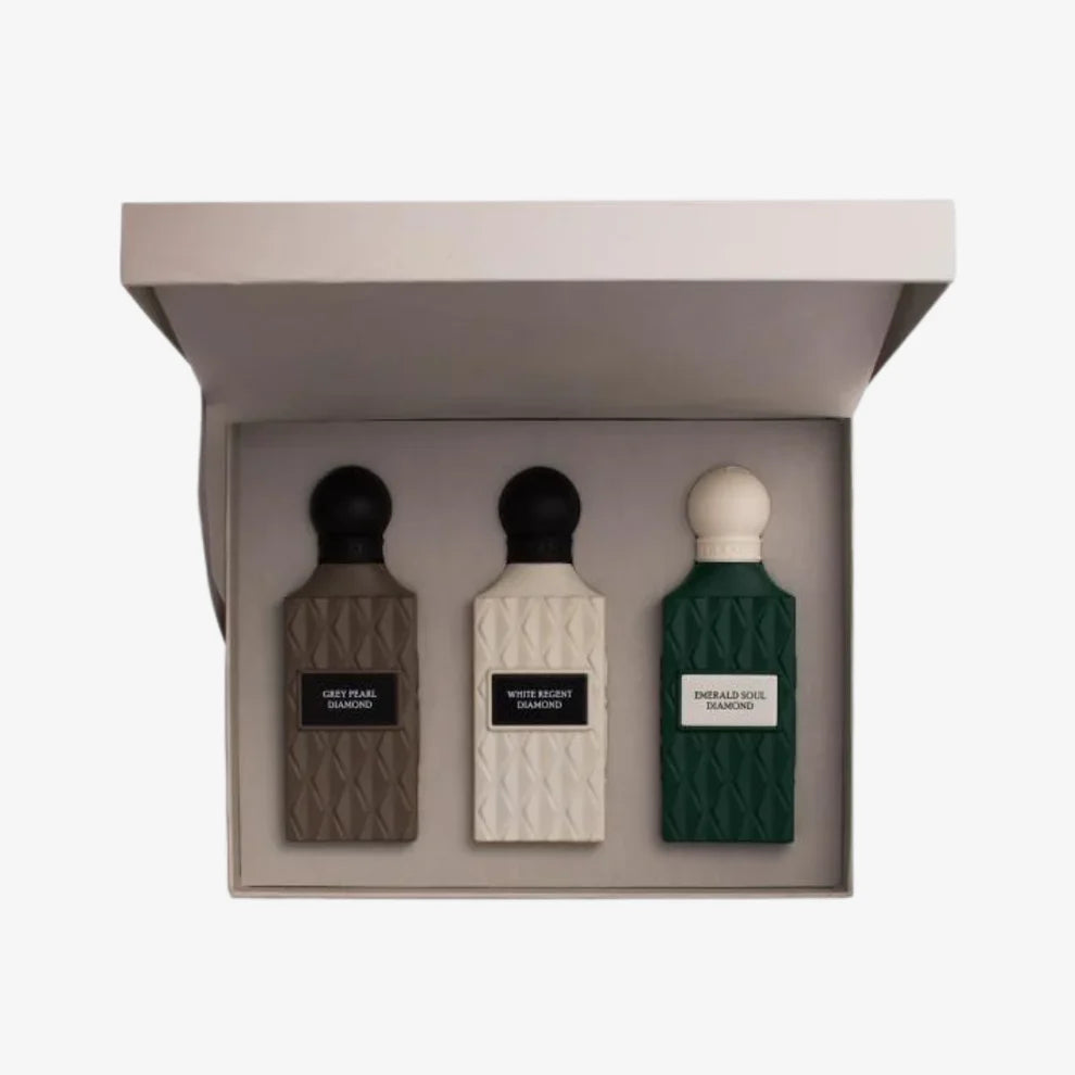 Grey Box – Ibrahim Al-Qurashi Diamond Collection unisex (3 × 75ml)